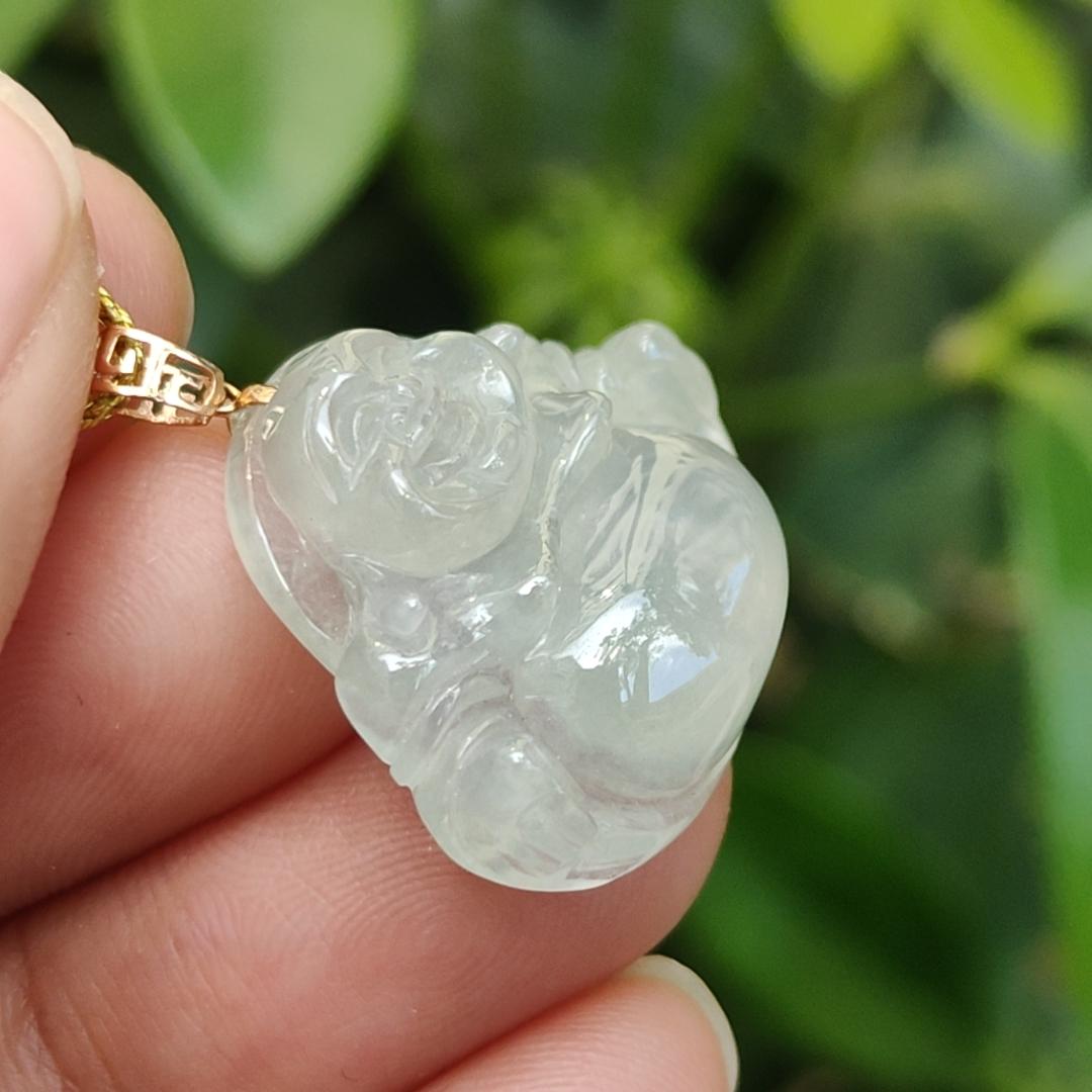 New Listing crafted as Milo Buddha on Natural Type A Jadeite Jade as Pendant with 18k Clasp, certificate weighs 3.97 grams, measurement 19.3 * 23.3 * 6.3 mm (18kp89) Yi Pin Qian Jadeites Jade Jewelry ~Your Precious Quintessential ~ Singapore