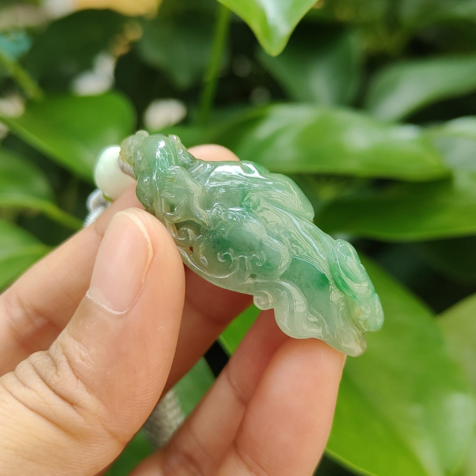 Green with Yellow Natural Type A Jadeite Jade crafted with Ruyi and Pixiu as pendant, certificate weighs 16.67 grams, measurement 47.2 * 19.8 * 13.3 mm (pendant344) Yi Pin Qian Jadeites Jade Jewelry ~Your Precious Quintessential ~ Singapore