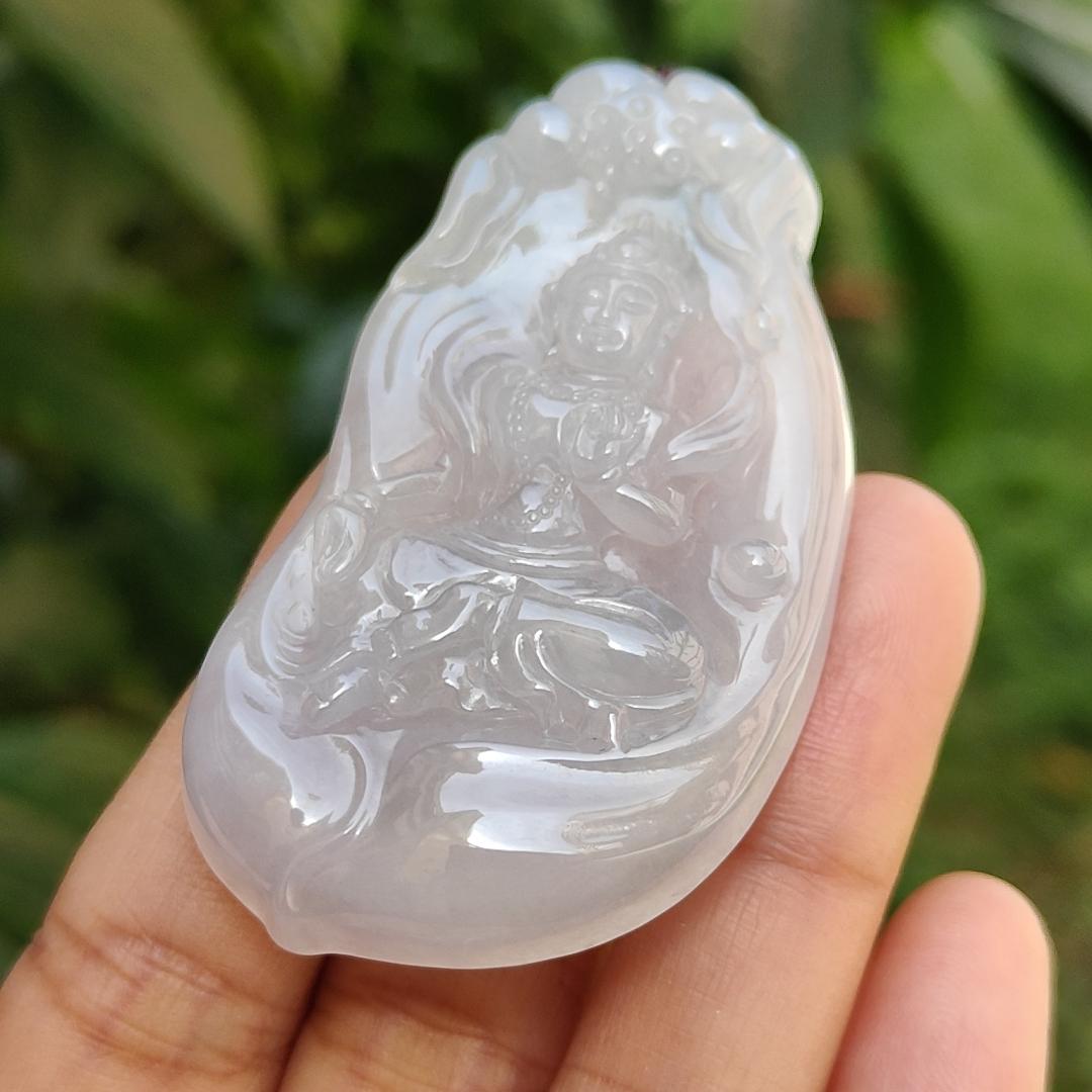 Semi Icy Rare Old School Natural Type A Jadeite Jade Pendant Necklace crafted as Manjushri Bodhisattva without Mount with certificate weigh 25.28 grams, 58 * 33.2 * 7.3 mm (pendant167) Yi Pin Qian
