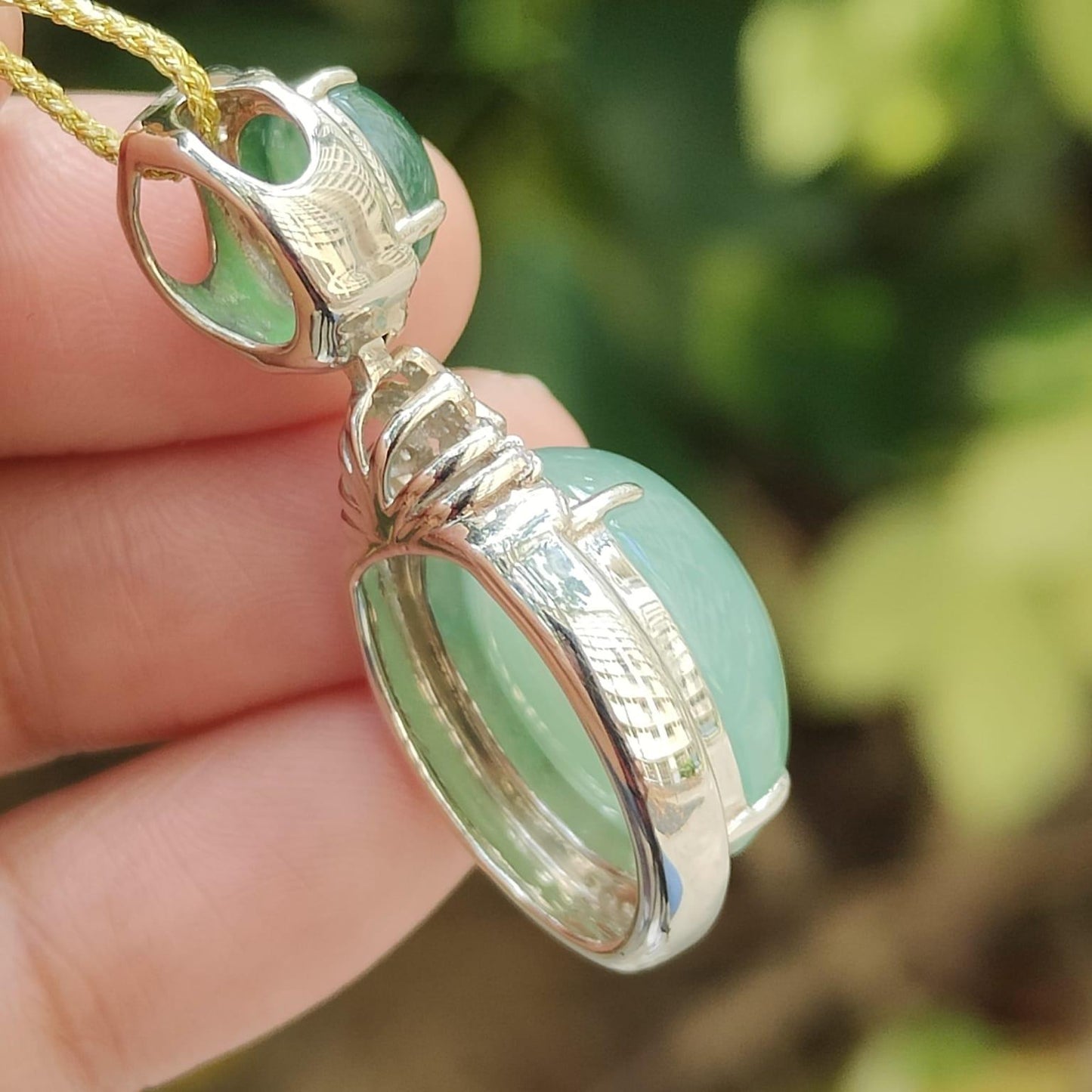Natural Type A Jadeite Pendant – Icy Emerald & Light Green Cabochons, S925 Silver Setting, Timeless Elegance (s925p6) Yi Pin Qian Jadeites Jade Jewelry ~Your Precious Quintessential ~ Singapore