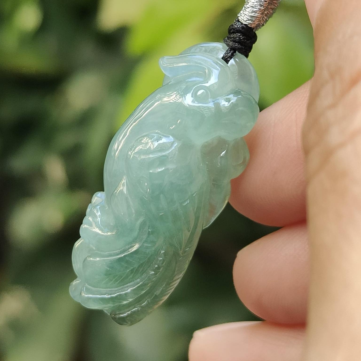 Green Parrot Natural Type A Jadeite Jade Pendant, Certificate weighs 8.27 grams, measurement 33 * 14.8 * 11.8 mm (pendant396) Yi Pin Qian Jadeites Jade Jewelry ~Your Precious Quintessential ~ Singapore