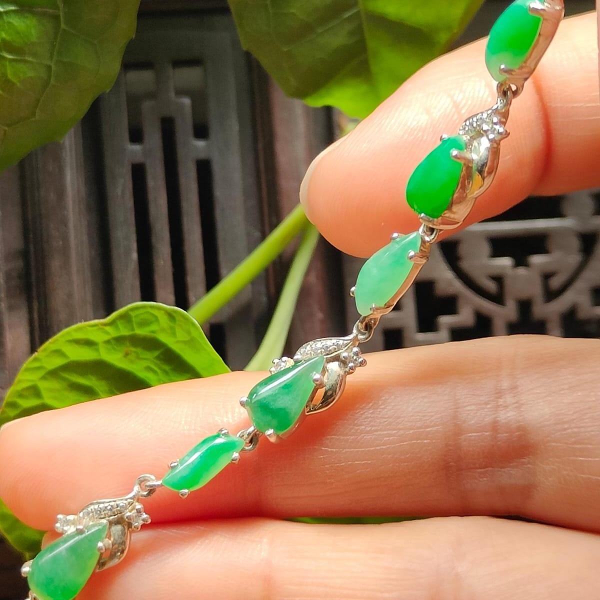Seven Green Cabochons Natural Type A Jadeite Jade set on S925 as Bracelet (s925b5) - certificate weighs 4.08 g Yi Pin Qian Jadeites Jade Jewelry ~Your Precious Quintessential ~ Singapore