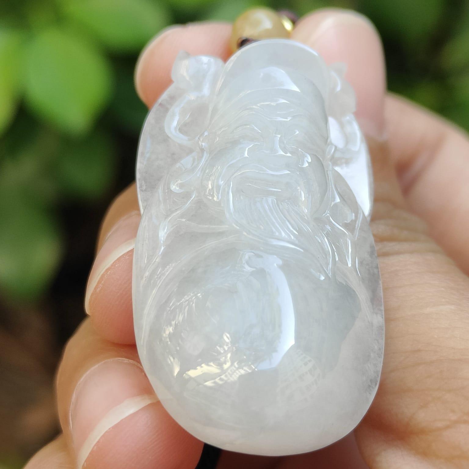 #Sold - Fortune God Pendant Natural Type A Jadeite Jade certificate weighs 15.35 grams, measurement 40.3 * 22.8 * 9.5 mm (pendant395)
