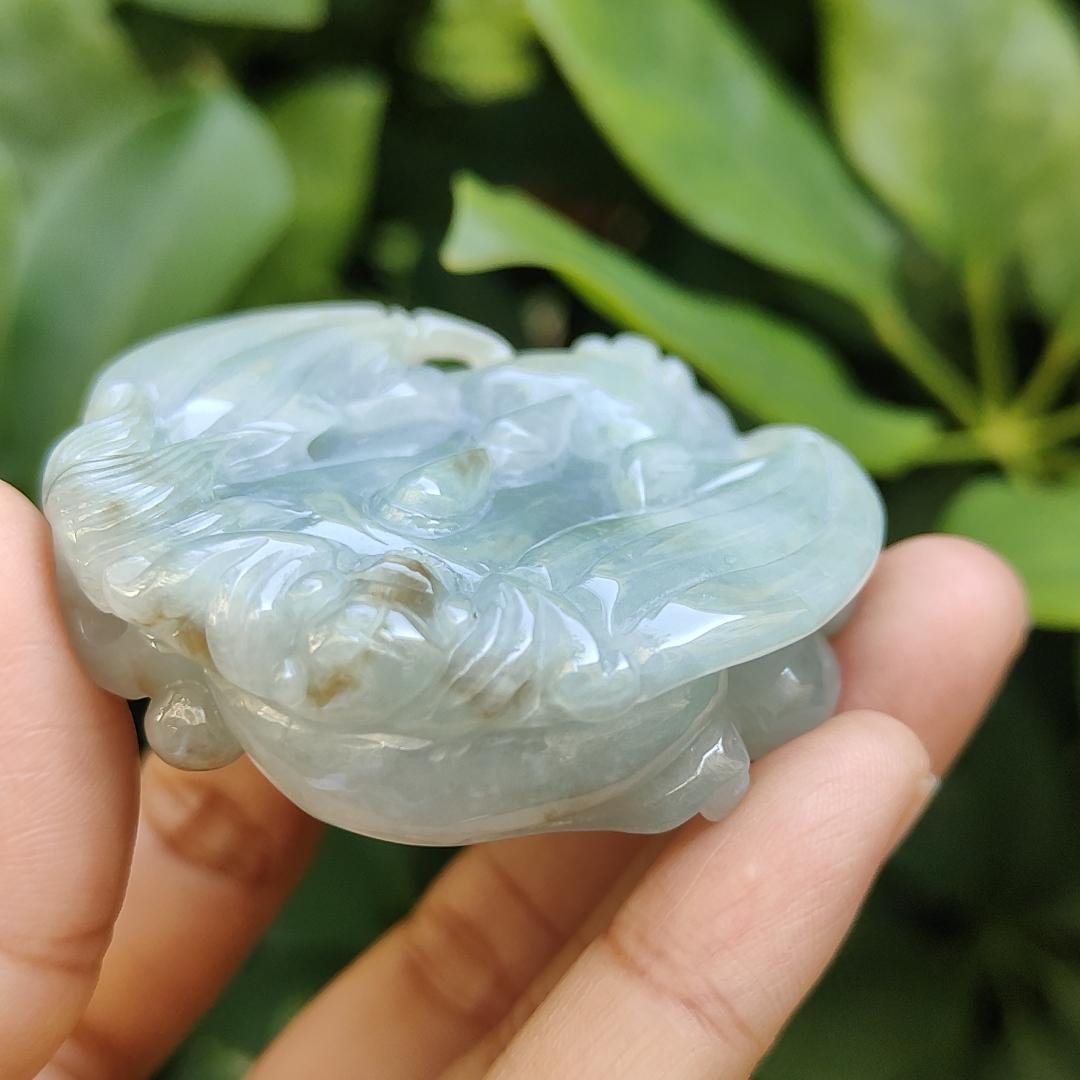 High Quality Light Green Hue with Yellow Patches Natural Type A Jadeite Jade crafted as the flying pixiu as Pendant, certificate weighs 85.45 grams, measurement 54 * 54.6 * 14.6 mm (pendant312) Yi Pin Qian Jadeites Jade Jewelry ~Your Precious Quintessential ~ Singapore