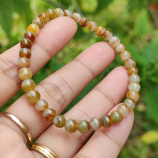 Elegant and Good Quality 5.3mm Icy Yellow, Red, Brown Natural Type A Jadeite Jade 36 Beads Bracelet with QIC labs approved certificate weigh 8.76 grams (bracelet13) Yi Pin Qian