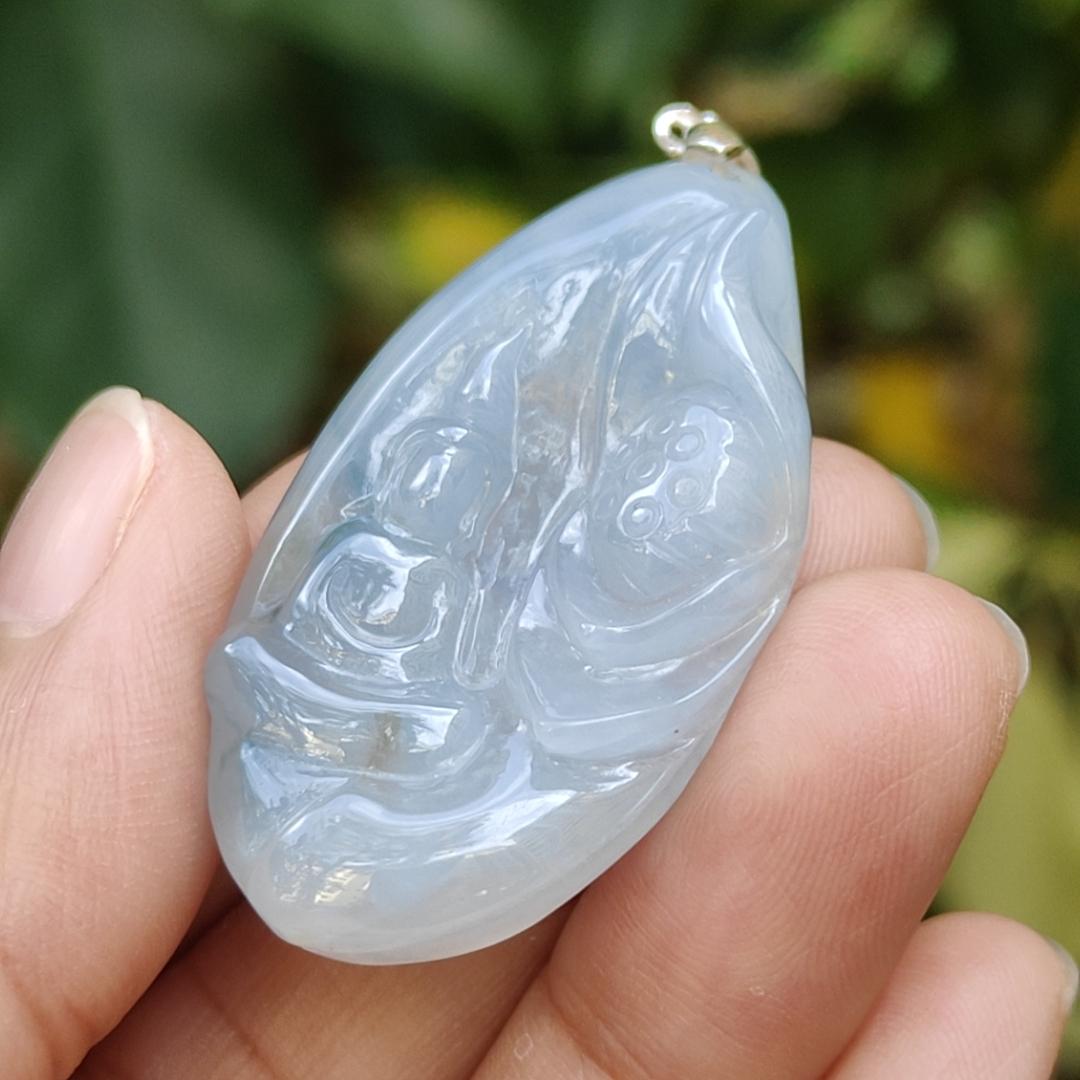 This High-Quality Light lavender with Light Green Natural Jadeite Jade crafted with faceless buddha as pendant certificate weighs 12.04 grams, measurement 41.7 * 23.5 * 6.8 mm (pendant338) Yi Pin Qian Jadeites Jade Jewelry ~Your Precious Quintessential ~ Singapore