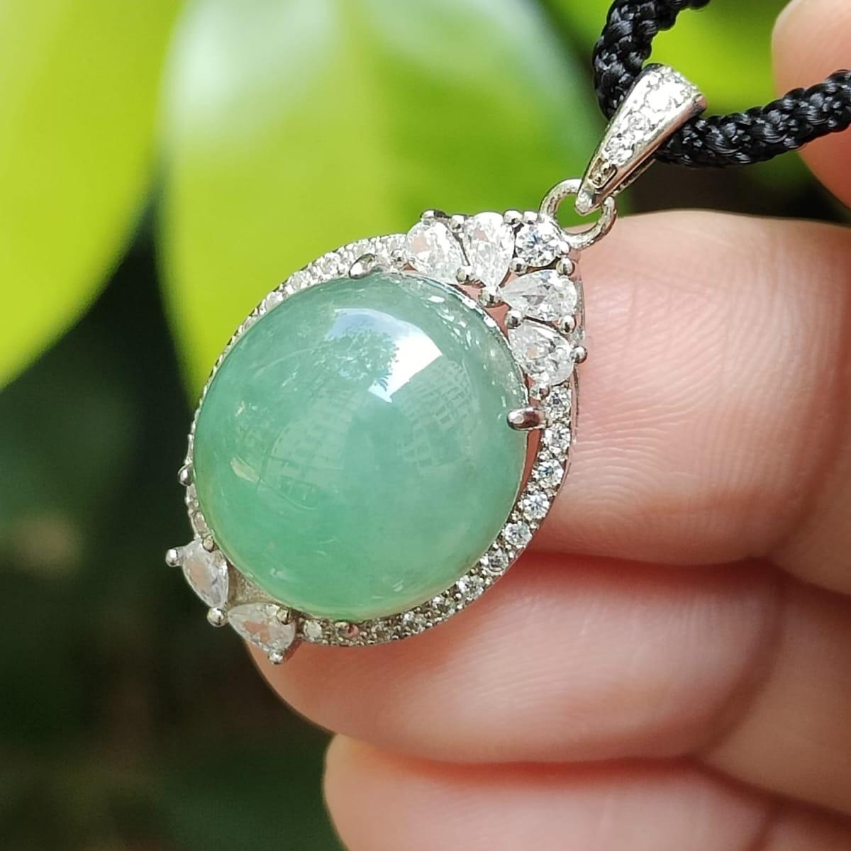 Natural Type A Jadeite Pendant 🌱🌀 – S925 Silver + Zirconia | Wealth & Clarity Energised (Sku: s925p12)