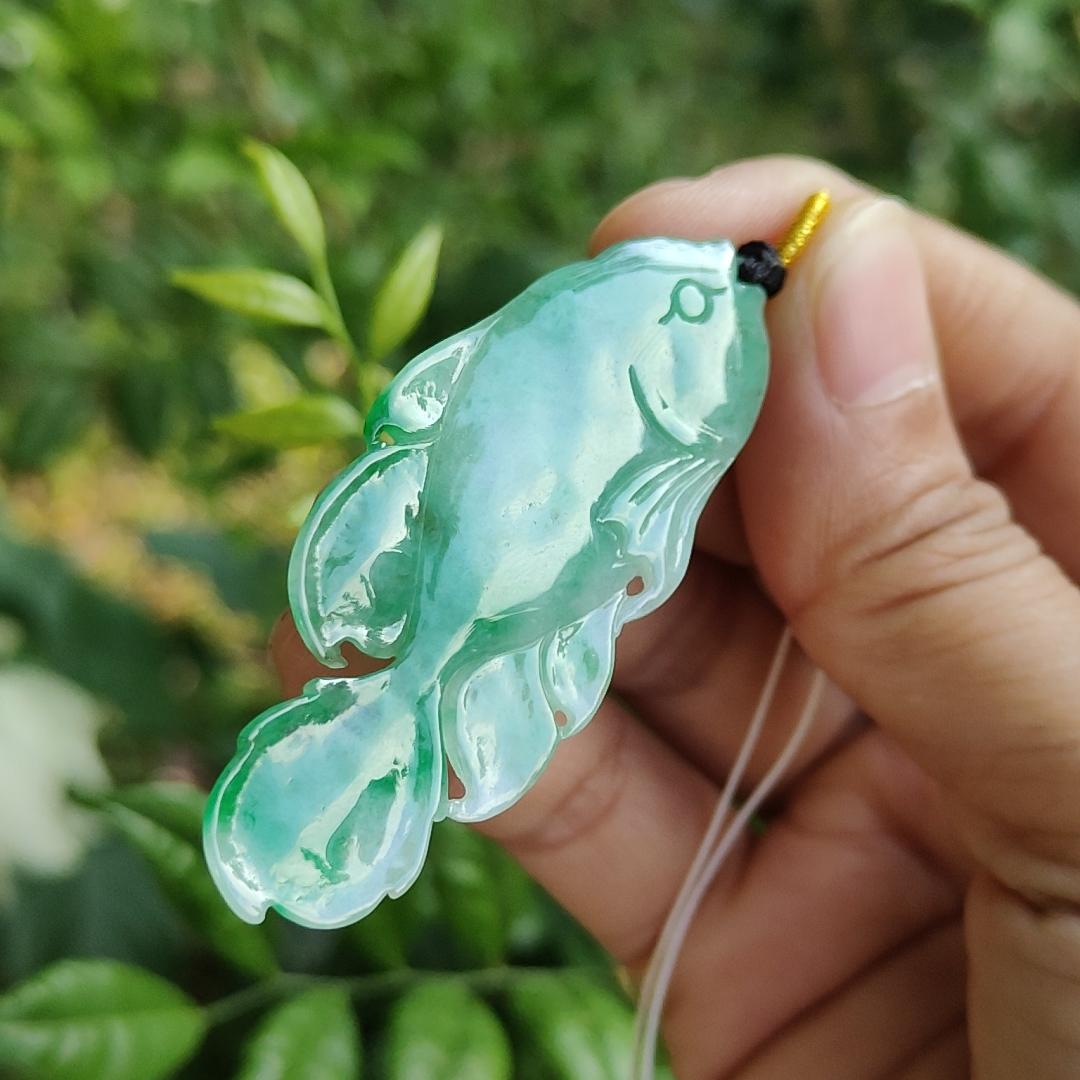 A (Type) Natural Jadeite Jade Light Green with Green crafted as Fish pendant [Collection], certificate weighs 8.69 grams, measurement 59 * 23.6 * 4.6 mm (pendant299) Yi Pin Qian Jadeites Jade Jewelry ~Your Precious Quintessential ~ Singapore