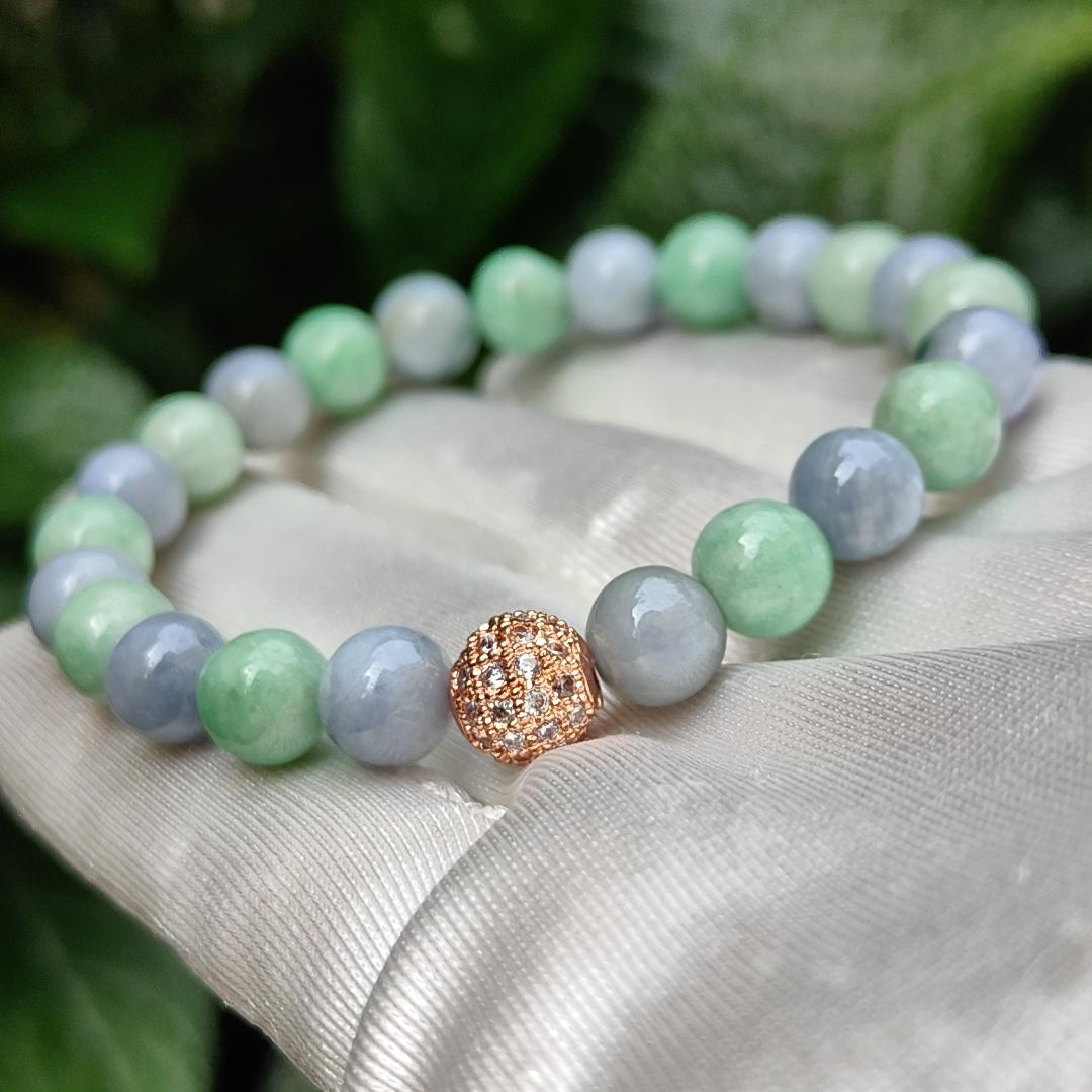 Lavender and Green Natural Type A Jadeite 23 Beads Bracelet with QIC approved labs certificate weigh 19.03 grams, 7.8 mm (bracelet11) Yi Pin Qian