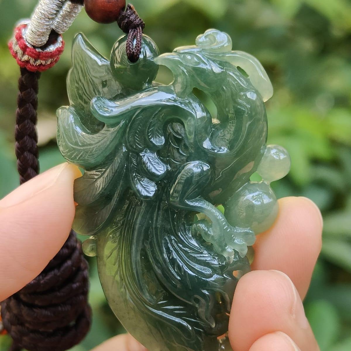 Green High Quality Natural Type A Jadeite Jade New arrival crafted as Phoenix, Pendant, certificate weighs 32.81 grams, measurement 58.6 * 34.5 * 12.3 mm (pendant326) Yi Pin Qian Jadeites Jade Jewelry ~Your Precious Quintessential ~ Singapore