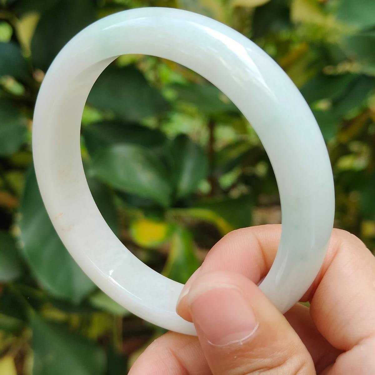 Crafted as 59.6mm Peace Bangle on Natural Type A Jadeite Jade certificate weighs 59.79 grams, Width: 12.6 mm Thickness: 8.2 mm (bangle22) Yi Pin Qian Jadeites Jade Jewelry ~Your Precious Quintessential ~ Singapore