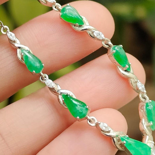 Earth Element Jade Bracelet - 7 Growth-Symbol Waterdrop Cabochons (Sku: s925b7) Yi Pin Qian Jadeites Jade Jewelry ~Your Precious Quintessential ~ Singapore