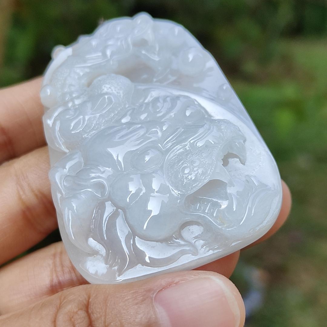 Rare Old Collection White Natural Type A Jadeite Jade crafted with Dragon and Tiger as Pendant, Certificate weigh 44.48 grams, Measurement 60.5 * 40.2 * 9.5 mm (pendant218) Yi Pin Qian