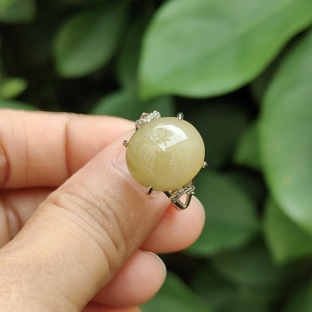 SG New Arrival Big and Thick Natural Type A Brownish Yellow Jadeite Jade set on S925 adjustable Ring certificate weighs 3.5 grams, measurement 13.8 * 12.6 * 5.6 mm (s925ring20) Yi Pin Qian Jadeites Jade Jewelry ~Your Precious Quintessential ~ Singapore