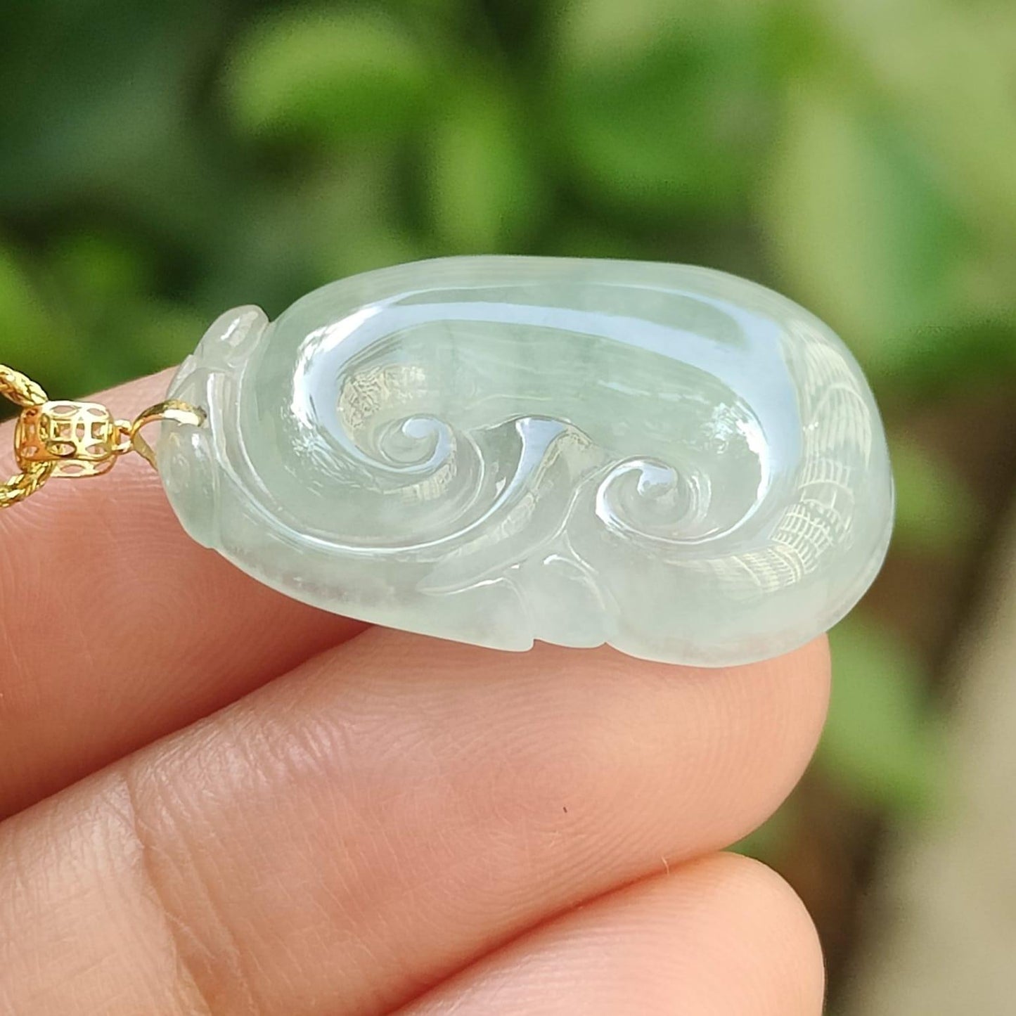 A Icy Translucent Ruyi Pendant Natural Type A Jadeite Jade added with 18k Clasp, certificate weighs 3.98 grams, measurement 25.5 * 17.5 * 4.8 mm (18kp96) Yi Pin Qian Jadeites Jade Jewelry ~Your Precious Quintessential ~ Singapore