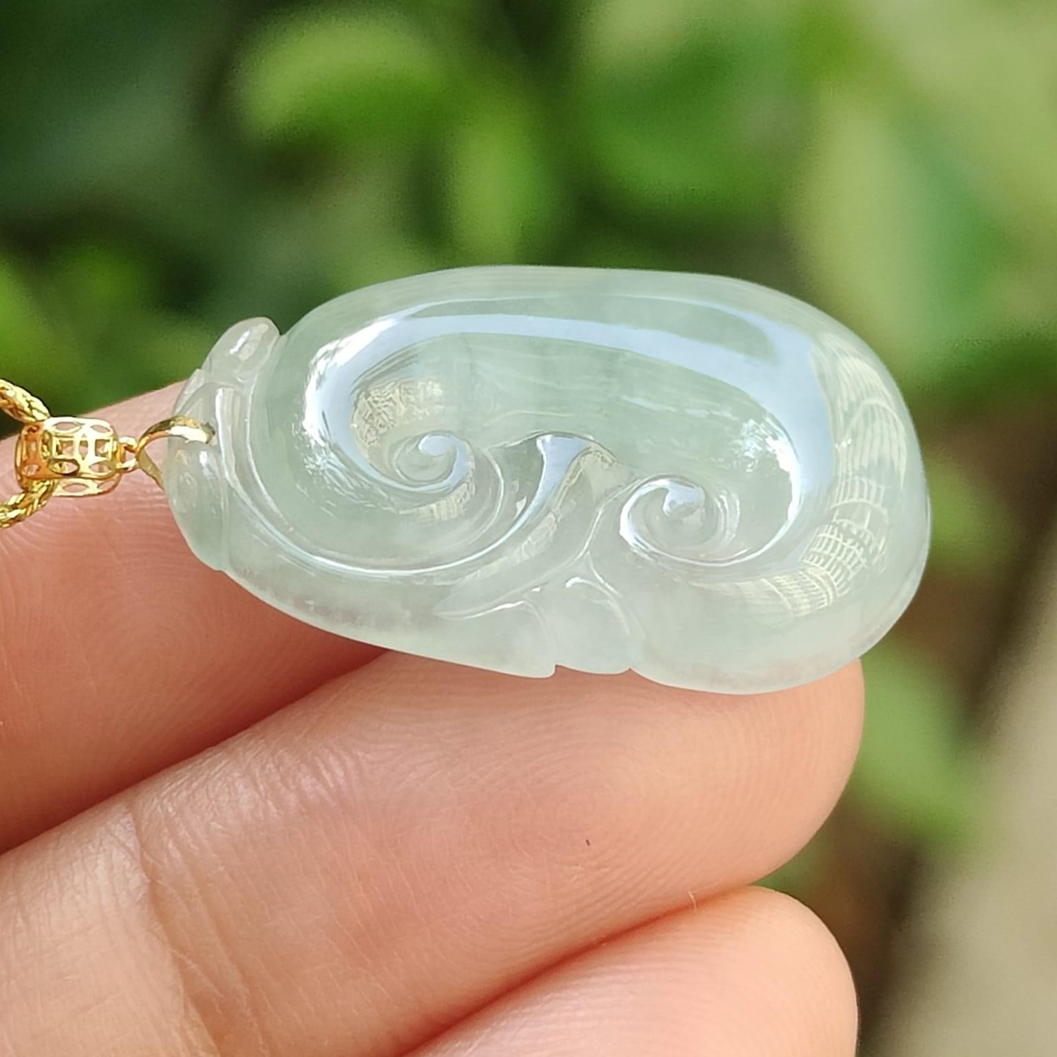 A Icy Translucent Ruyi Pendant Natural Type A Jadeite Jade added with 18k Clasp, certificate weighs 3.98 grams, measurement 25.5 * 17.5 * 4.8 mm (18kp96) Yi Pin Qian Jadeites Jade Jewelry ~Your Precious Quintessential ~ Singapore