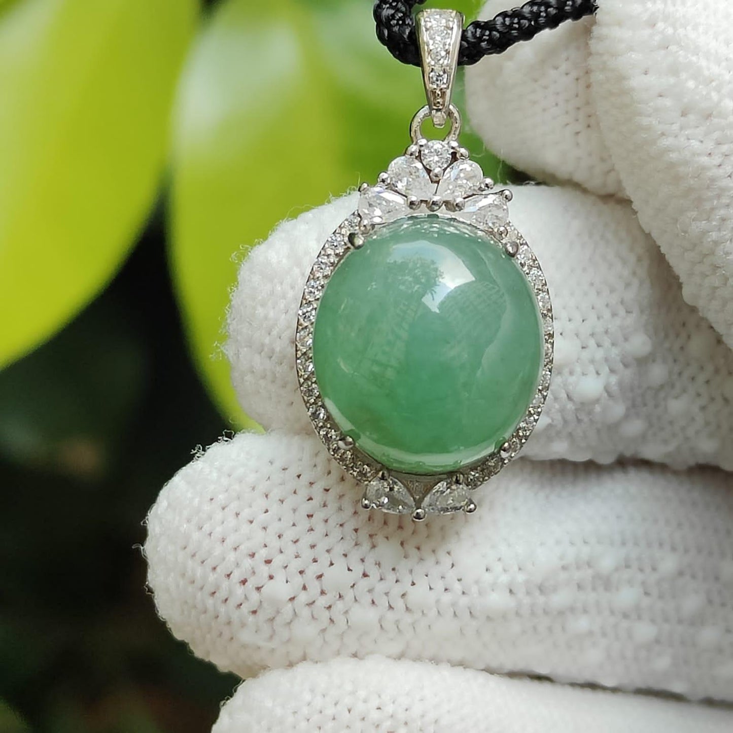 Natural Type A Jadeite Pendant 🌱🌀 – S925 Silver + Zirconia | Wealth & Clarity Energised (Sku: s925p12)