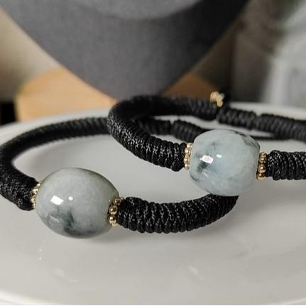 Diamond Knot Rope, hand knotted Rope, 13.8 * 14.2 and 14.6 * 14.2 Jadeite Lu Lu Tong Beads (No Certificate), selling in a pair (bracelet12) Yi Pin Qian