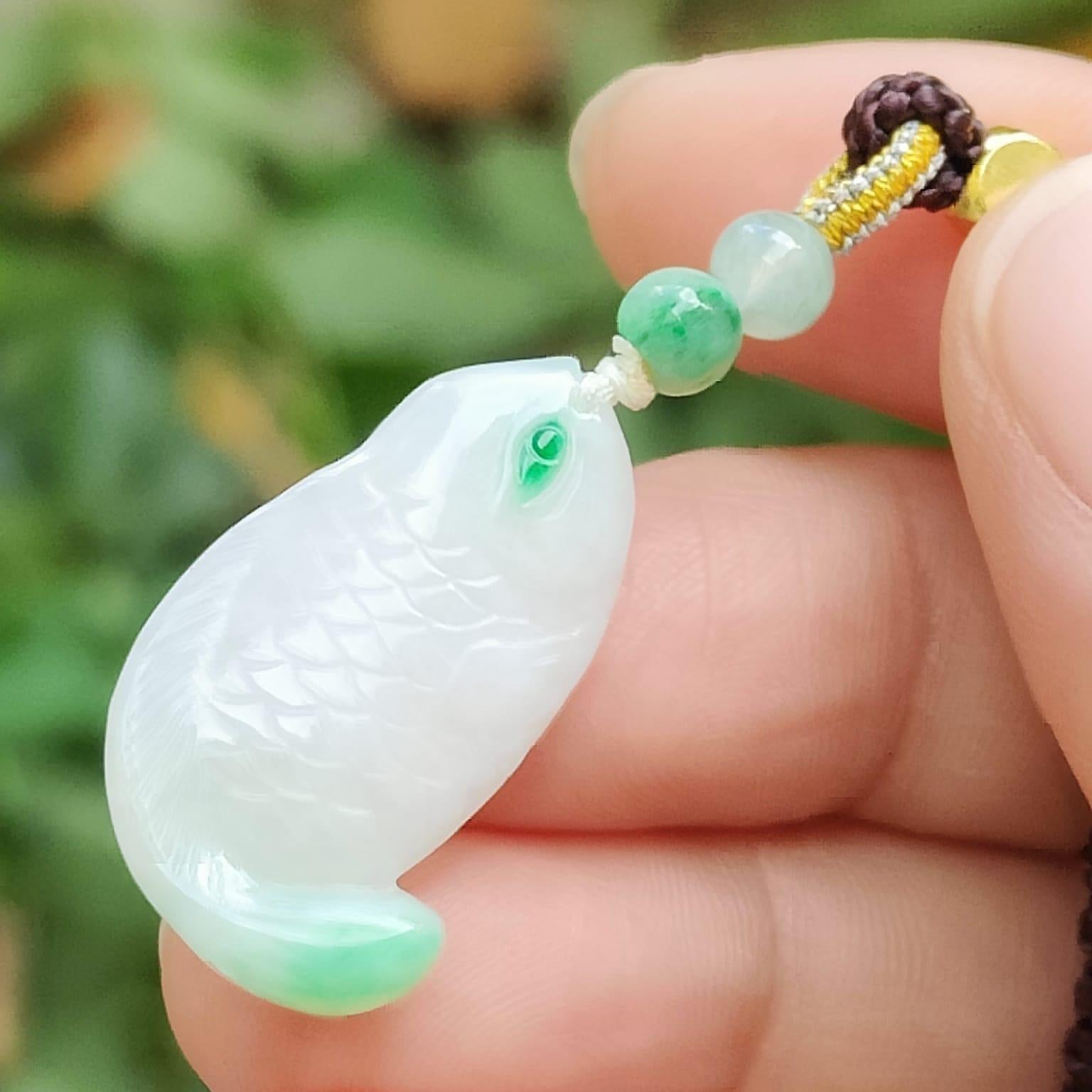 Water Element Jade Fish Pendant | Natural Jadeite | Harmony & Wealth (Sku: pendant422) Yi Pin Qian Jadeites Jade Jewelry ~Your Precious Quintessential ~ Singapore