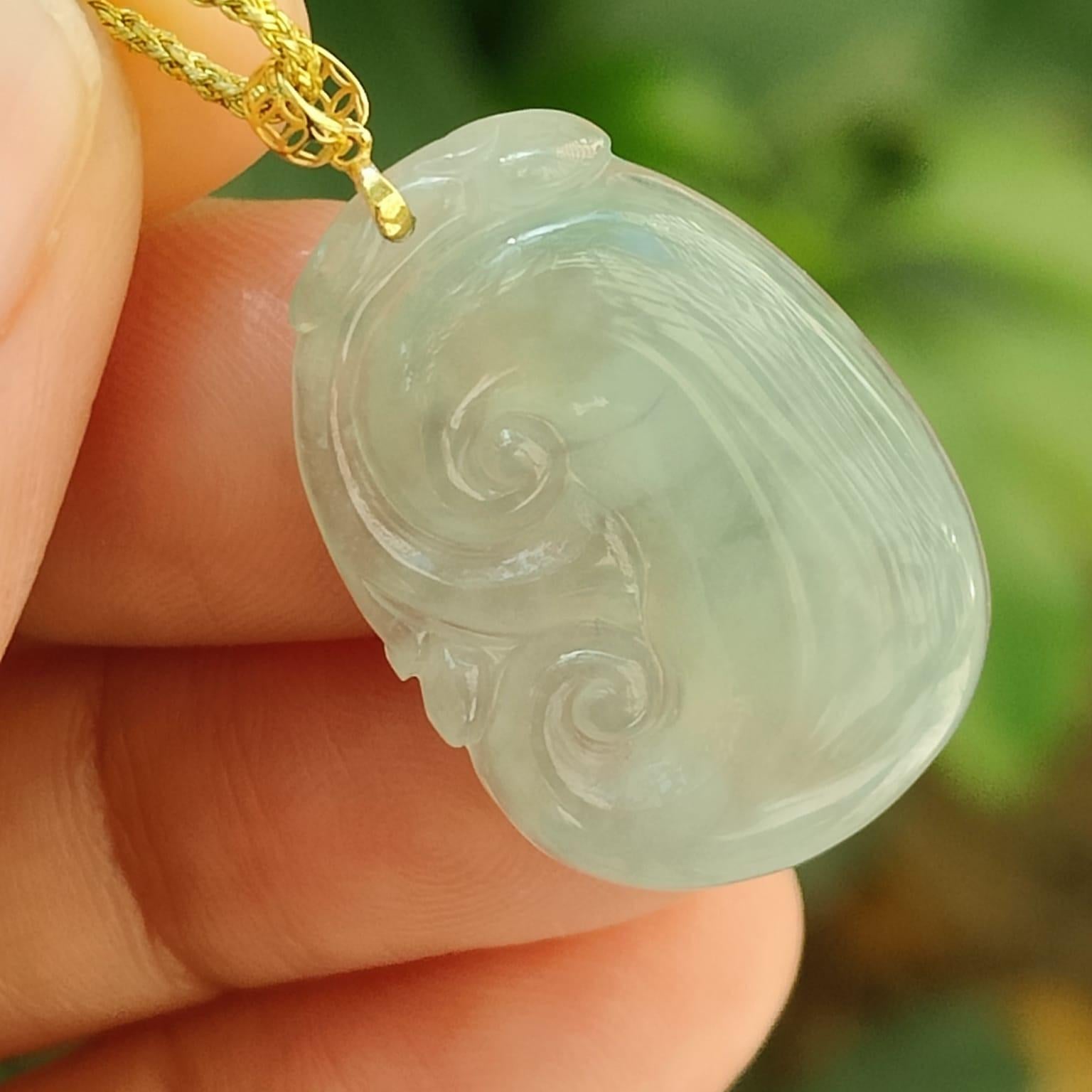 A Icy Translucent Ruyi Pendant Natural Type A Jadeite Jade added with 18k Clasp, certificate weighs 3.98 grams, measurement 25.5 * 17.5 * 4.8 mm (18kp96) Yi Pin Qian Jadeites Jade Jewelry ~Your Precious Quintessential ~ Singapore