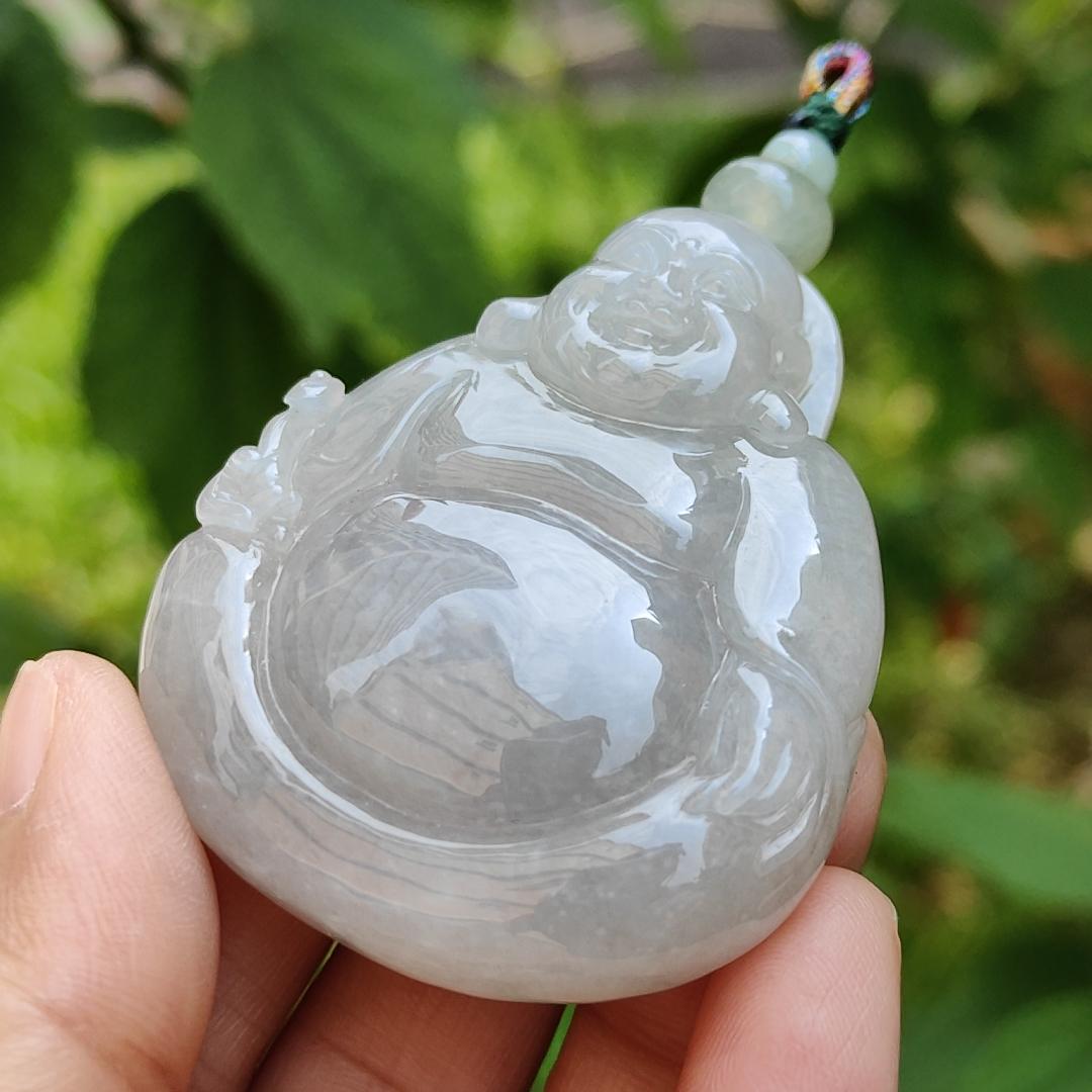 Rare Old Collection Natural Type A Jadeite Jade Pendant Necklace crafted as Milo Buddha with certificate weigh 56.32 grams, measurement 54.2 * 45.6 * 12.8 mm (pendant181) Yi Pin Qian