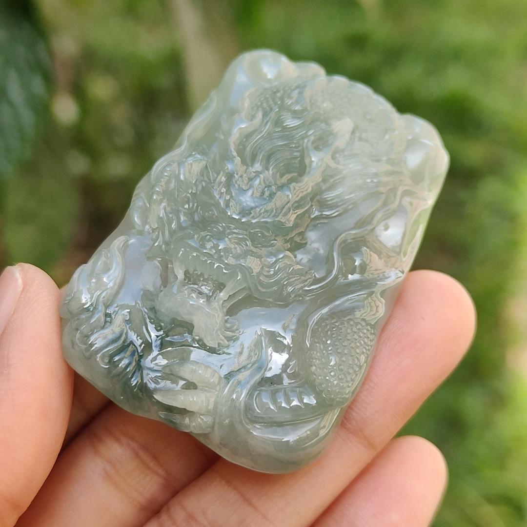 Premium Full Green with Green patches Rare Natural Type A Jadeite Jade Pendant Necklace Crafted as Dragon with certificate weigh 40.07 grams, 53.6 * 36 * 12.3 mm (pendant168) Yi Pin Qian