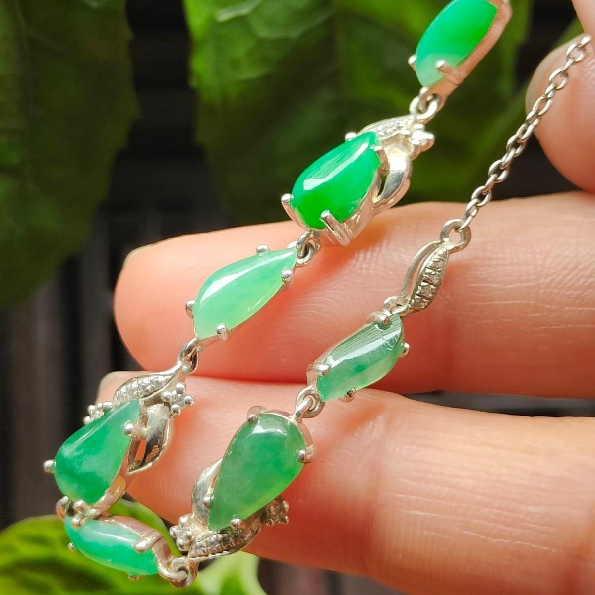 Seven Green Cabochons Natural Type A Jadeite Jade set on S925 as Bracelet (s925b5) - certificate weighs 4.08 g Yi Pin Qian Jadeites Jade Jewelry ~Your Precious Quintessential ~ Singapore