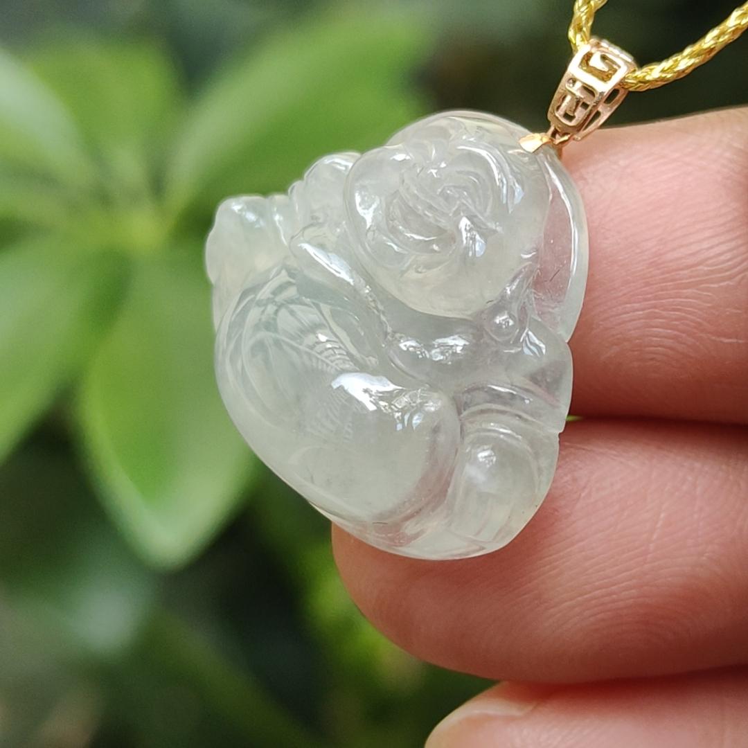 New Listing crafted as Milo Buddha on Natural Type A Jadeite Jade as Pendant with 18k Clasp, certificate weighs 3.97 grams, measurement 19.3 * 23.3 * 6.3 mm (18kp89) Yi Pin Qian Jadeites Jade Jewelry ~Your Precious Quintessential ~ Singapore