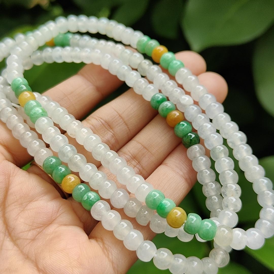 High Quality 90% Perfect 184 drum shape Icy * 154, Green * 24, Yellow * 6 Natural Type A Jadeite Jade Beads as Bracelet Necklace certificate weighs 49.19 grams, measurement 5.7 mm (bracelet29) Yi Pin Qian