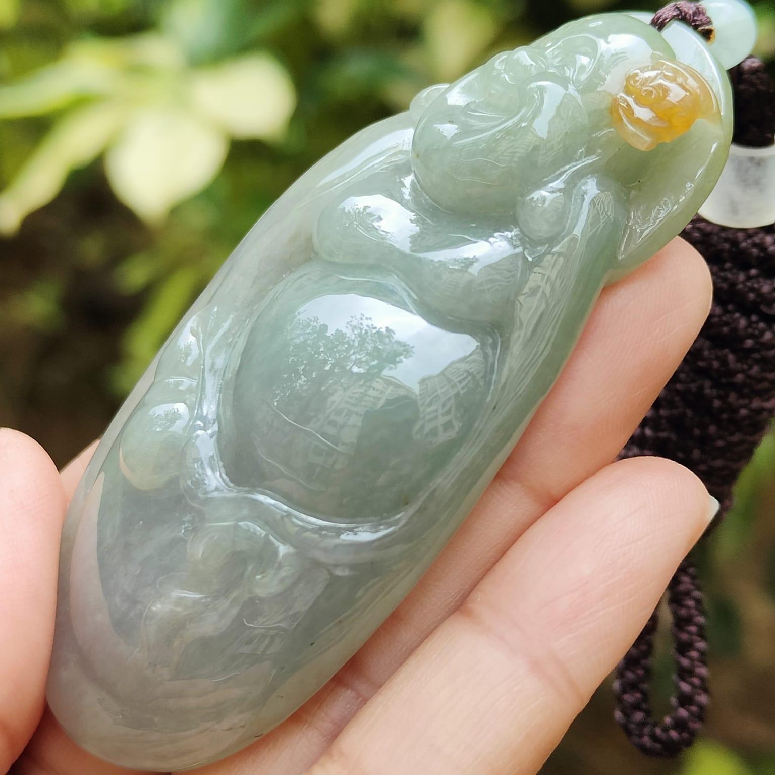 Laughing Buddha Jadeite Carving – Symbol of Joy & Fortune, Natural Type A (Certified 920770030646 SKU: pendant401) Yi Pin Qian Jadeites Jade Jewelry ~Your Precious Quintessential ~ Singapore
