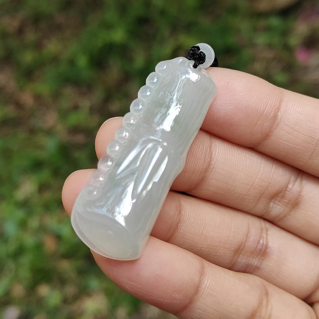 Special Offer Price Semi Icy Bamboo Natural Type A Jadeite Pendant Necklace with QIC approved labs certificate weigh 13.67 grams, 44.3 * 16 * 8.7 mm, symbols of Rising higher and everlasting, suitable for daily wear (pendant53) Yi Pin Qian