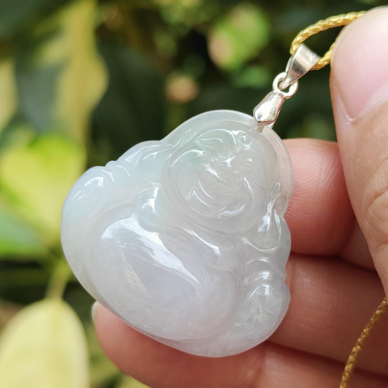 High Quality Milo Buddha Pendant on Natural Type A Jadeite Jade certificate weighs 8.74 grams, measurement 29 * 29.5 * 6.7 mm (pendant378) Yi Pin Qian Jadeites Jade Jewelry ~Your Precious Quintessential ~ Singapore
