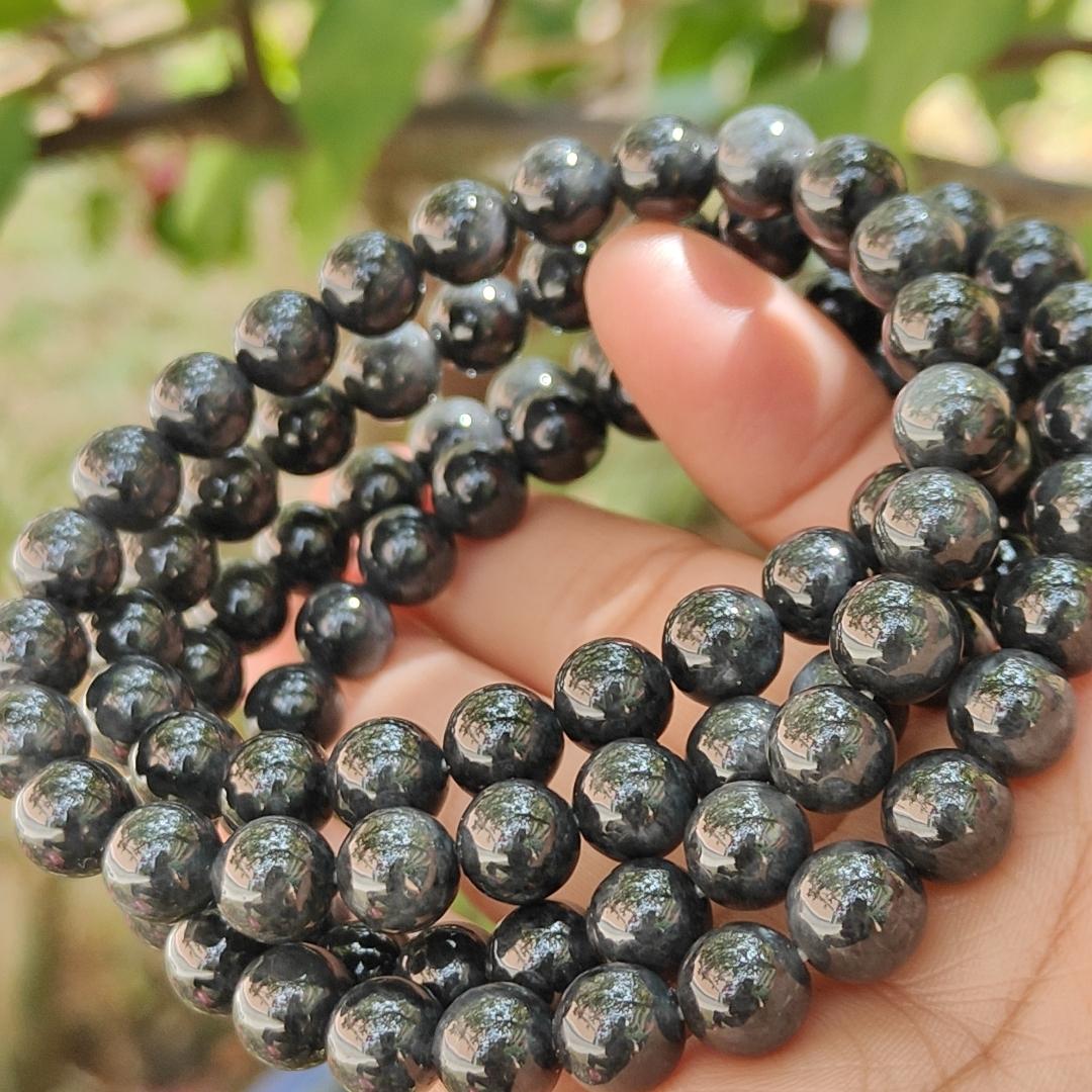 Quality Black Natural Type A Jadeite Jade crafted as 7.8mm * 98 beads as necklace or bracelet with certificate weigh 84.08 grams (bracelet21) Yi Pin Qian
