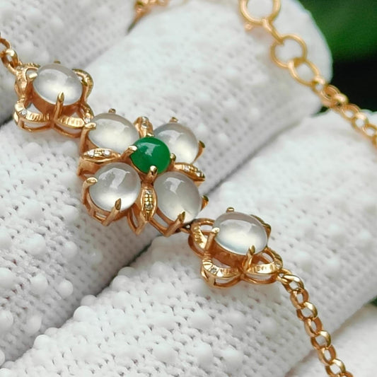 18K Gold & Jadeite Harmony Bracelet – 7 Cabochons with 12 Diamonds, 🌌Five Elements Balance, Certified GD2109H014618(18kp105) Yi Pin Qian Jadeites Jade Jewelry ~Your Precious Quintessential ~ Singapore