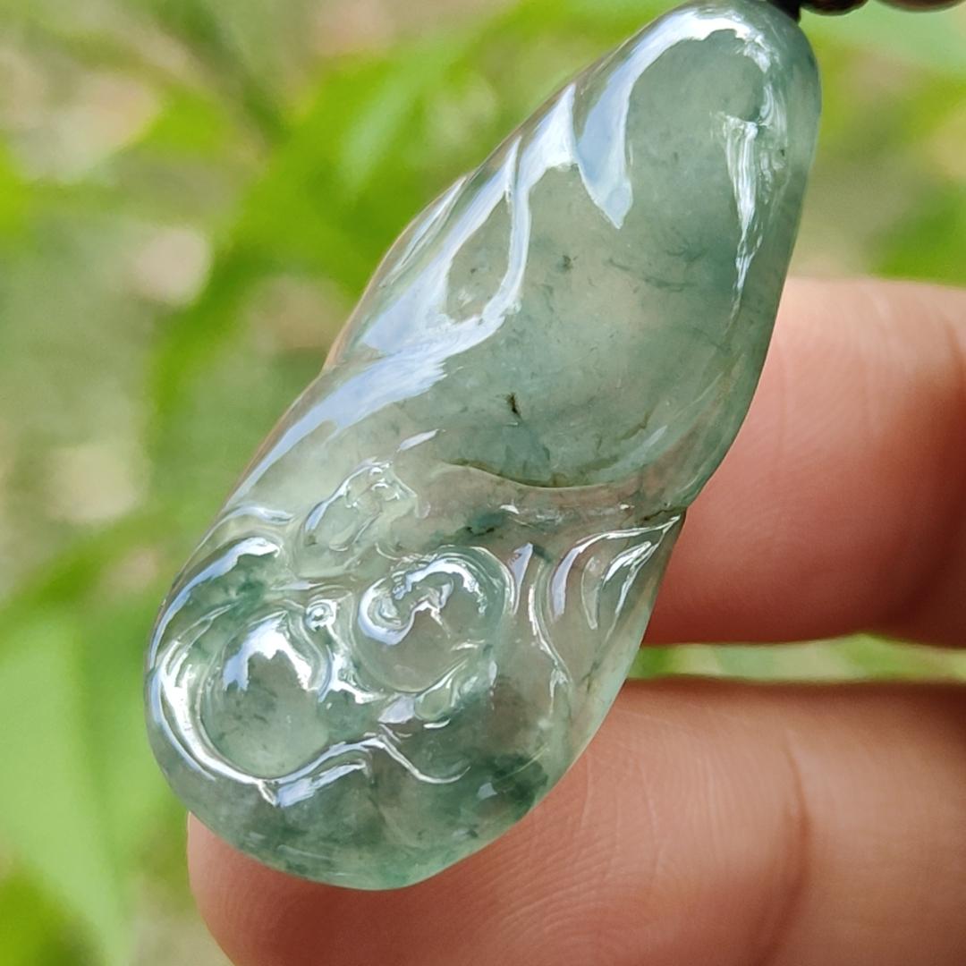 An Old Collection Crafted with Milo Buddha on Natural Type A Jadeite Jade as Pendant, certificate weighs 5.6 grams, measurement 36.5 * 18.2 * 4.7 mm (pendant361) Yi Pin Qian Jadeites Jade Jewelry ~Your Precious Quintessential ~ Singapore