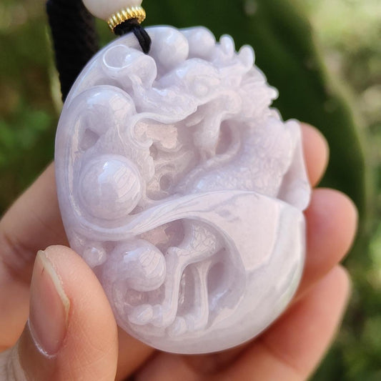 Light Lavender Qilin Natural Type A Jadeite Pendant with certificate weigh 51.04 grams, 51.3 * 46.6 * 12 mm, symbols of Auspicious, peaceful, and happy, suitable for daily wear (pendant62) Yi Pin Qian