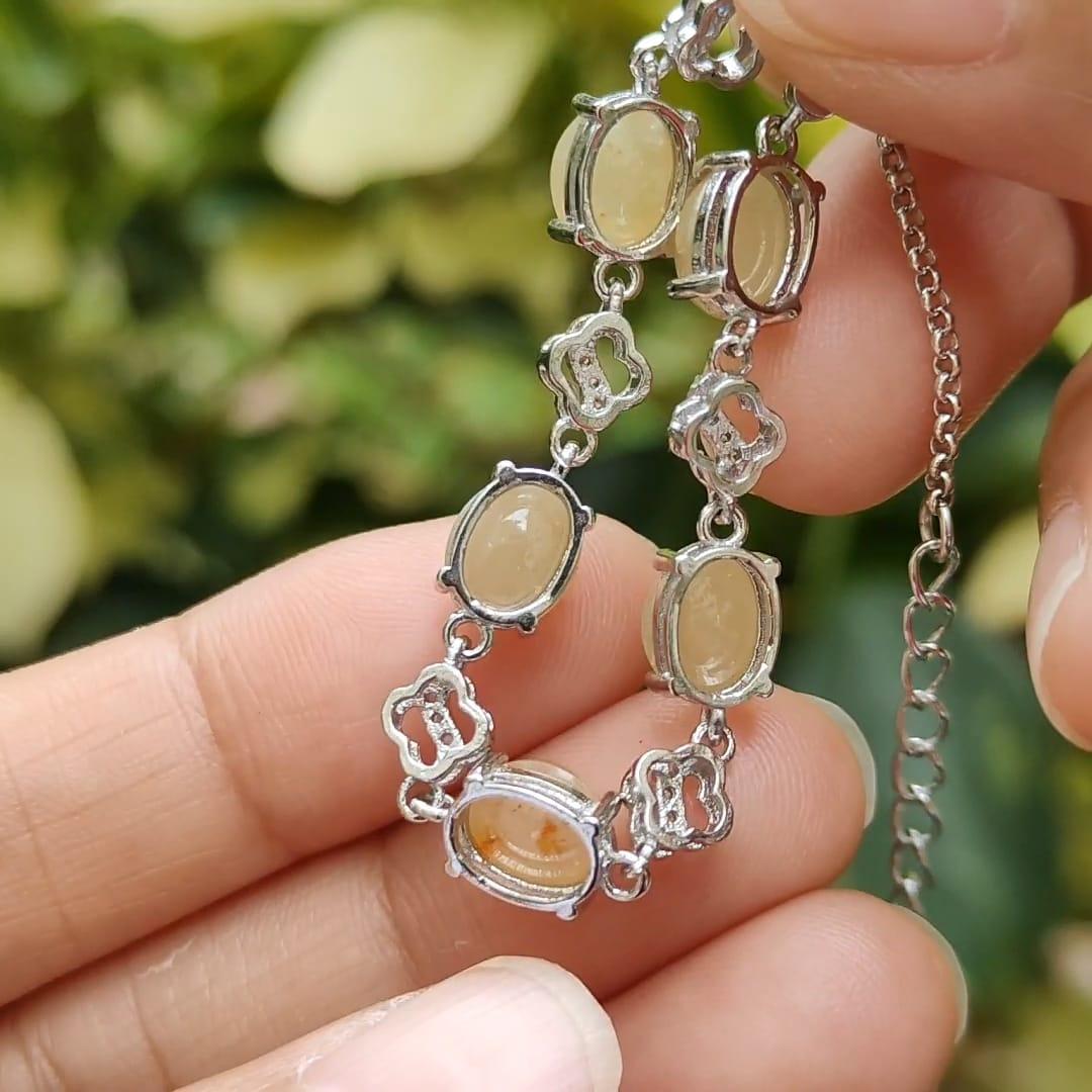 5 Good size Quality Brownish Yellow Cabochons crafted on Natural Type A Jadeite Jade set on S925 as Bracelet certificate weighs 5.43 grams (s925b3) Yi Pin Qian Jadeites Jade Jewelry ~Your Precious Quintessential ~ Singapore