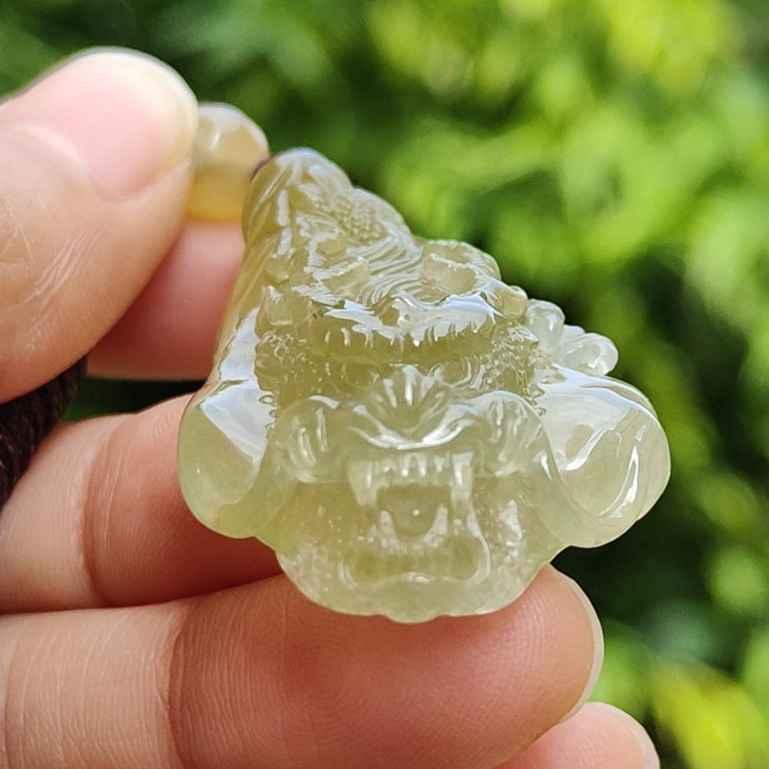 Premium Icy Yellow Natural Type A Jadeite Jade crafted with Dragon as Pendant certificate weighs 15.64 grams, measurement 50.6 * 27 * 11.5 mm (pendant253) Yi Pin Qian