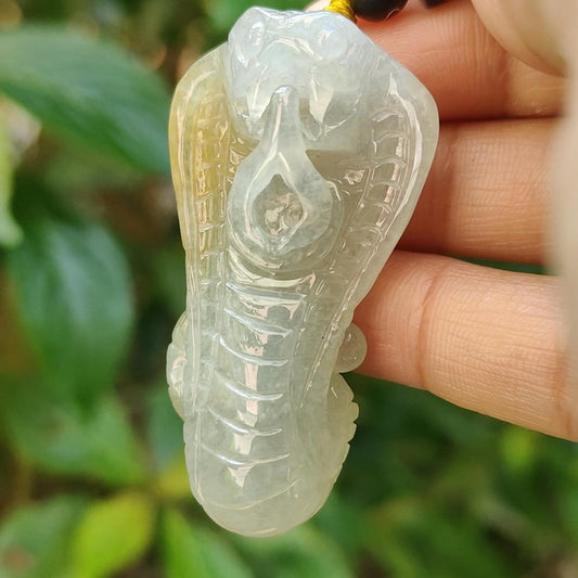 Light green and Yellow Natural Type A Jadeite Pendant carved as Snake, symbols of rebirth, transformation, immortality and healing, certificate included weigh 19.32 grams, 47.3 * 25.7 * 13.3 mm, suitable for daily wear (pendant76) Yi Pin Qian