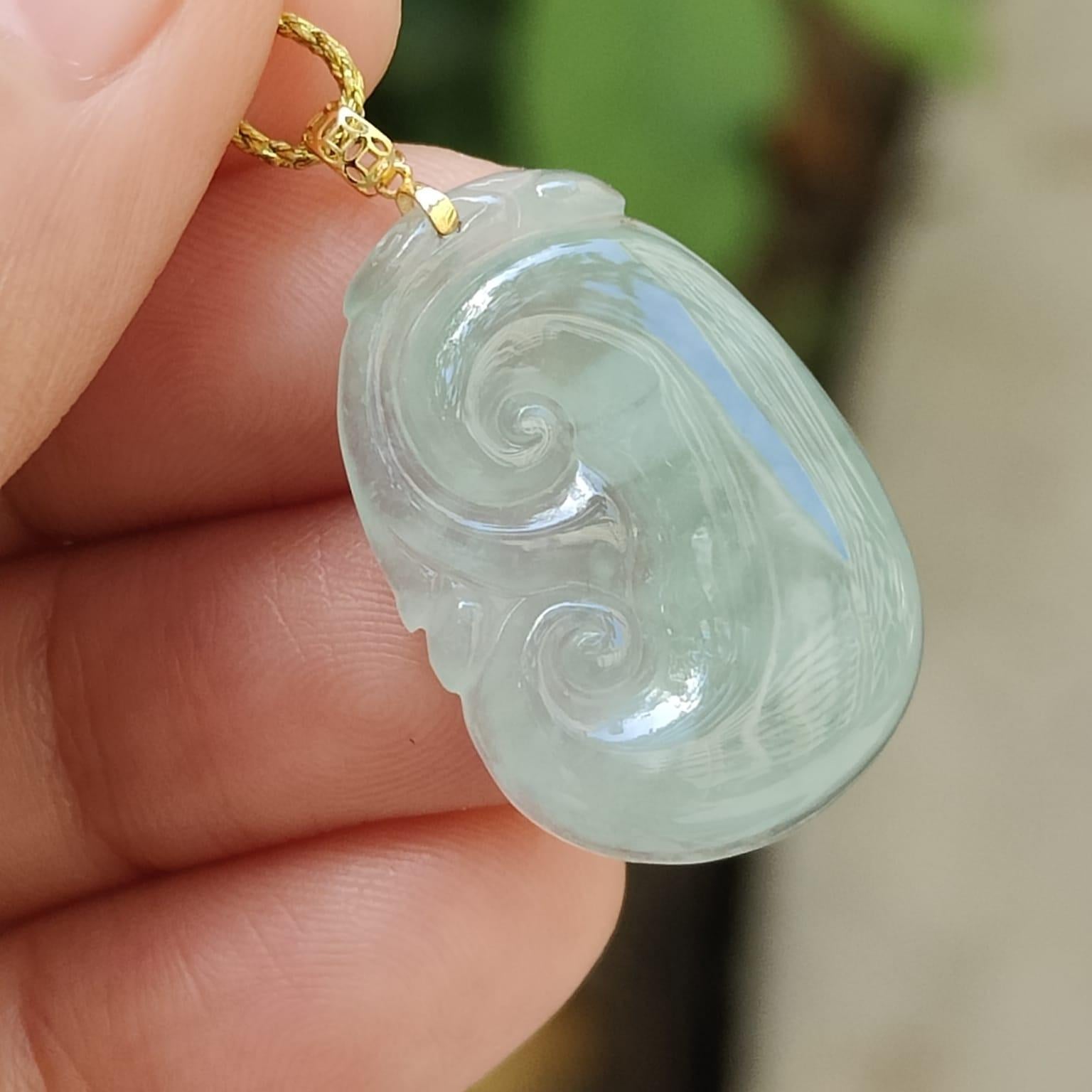 A Icy Translucent Ruyi Pendant Natural Type A Jadeite Jade added with 18k Clasp, certificate weighs 3.98 grams, measurement 25.5 * 17.5 * 4.8 mm (18kp96) Yi Pin Qian Jadeites Jade Jewelry ~Your Precious Quintessential ~ Singapore