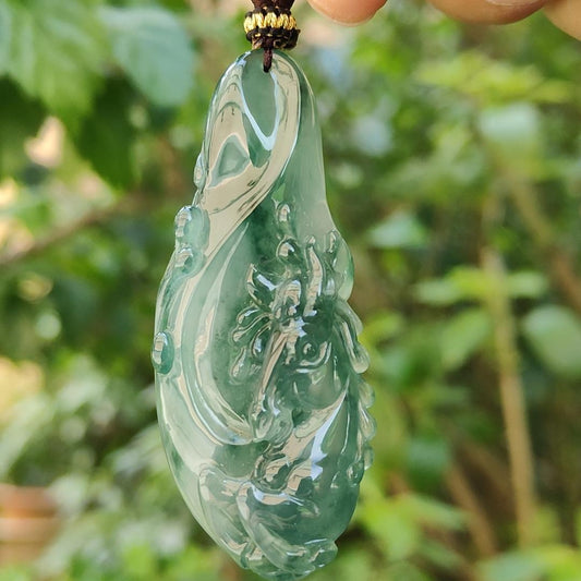 Super Rare Old Mine 3.34 Specify Gravity Highly Translucent Carved as Horse Natural Type A Jadeite Pendant with NGI Gemstone report weight 141.40 grams, 62.46 * 26.67 * 13.29 mm, Very fine grain colorless to faint bluish green (pendant138) Yi Pin Qian