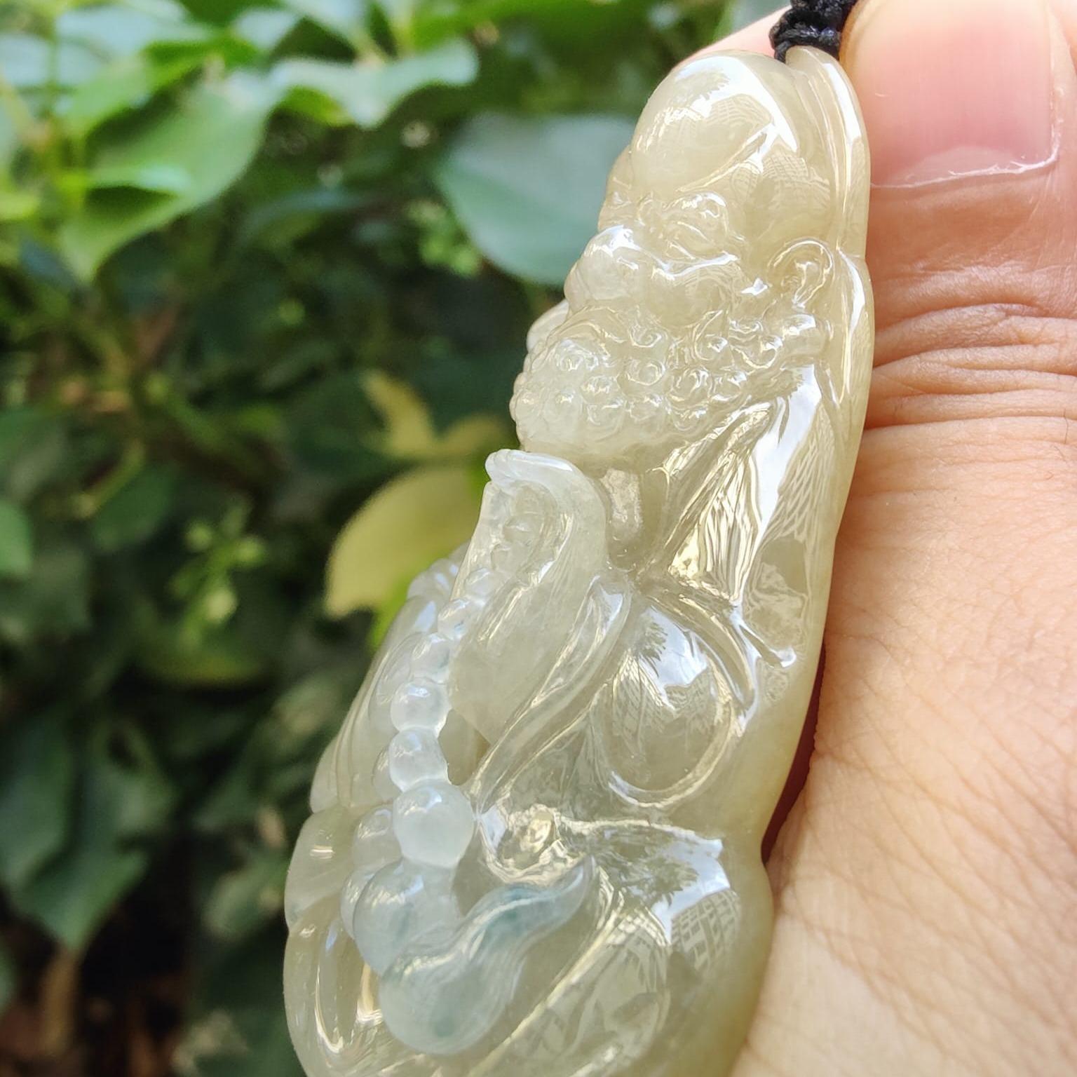 Collector doesn't want to Miss!!! - Super Rare High Premium Icy Yellow with Green patches Bodhidharma Pendant / Display Natural Type A Jadeite Jade certificate weighs 73.89 grams, measurement 61 * 43.6 * 18.5 (pendantdis386) Yi Pin Qian Jadeites Jade Jewelry ~Your Precious Quintessential ~ Singapore