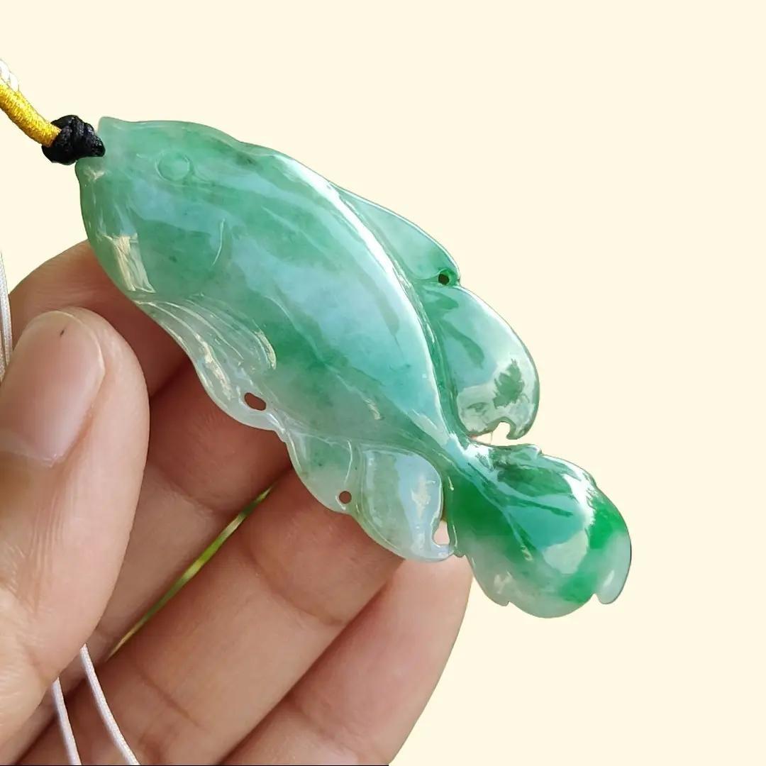 A (Type) Natural Jadeite Jade Light Green with Green crafted as Fish pendant [Collection], certificate weighs 8.69 grams, measurement 59 * 23.6 * 4.6 mm (pendant299) Yi Pin Qian Jadeites Jade Jewelry ~Your Precious Quintessential ~ Singapore