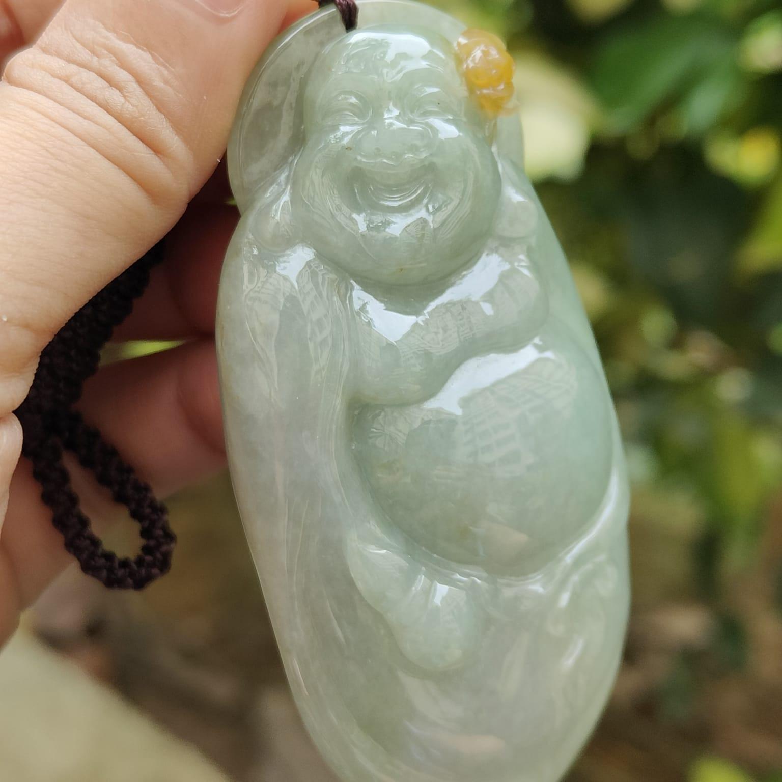 Laughing Buddha Jadeite Carving – Symbol of Joy & Fortune, Natural Type A (Certified 920770030646 SKU: pendant401) Yi Pin Qian Jadeites Jade Jewelry ~Your Precious Quintessential ~ Singapore
