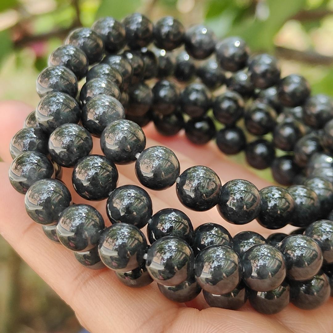 Quality Black Natural Type A Jadeite Jade crafted as 7.8mm * 98 beads as necklace or bracelet with certificate weigh 84.08 grams (bracelet21) Yi Pin Qian