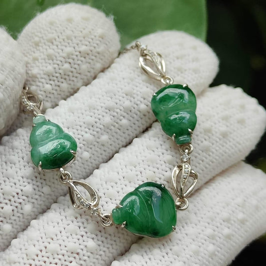 🌱✨ Hulu Abundance | Five-Element Jadeite Jade Bracelet for Fortune (Sku: s925b9)