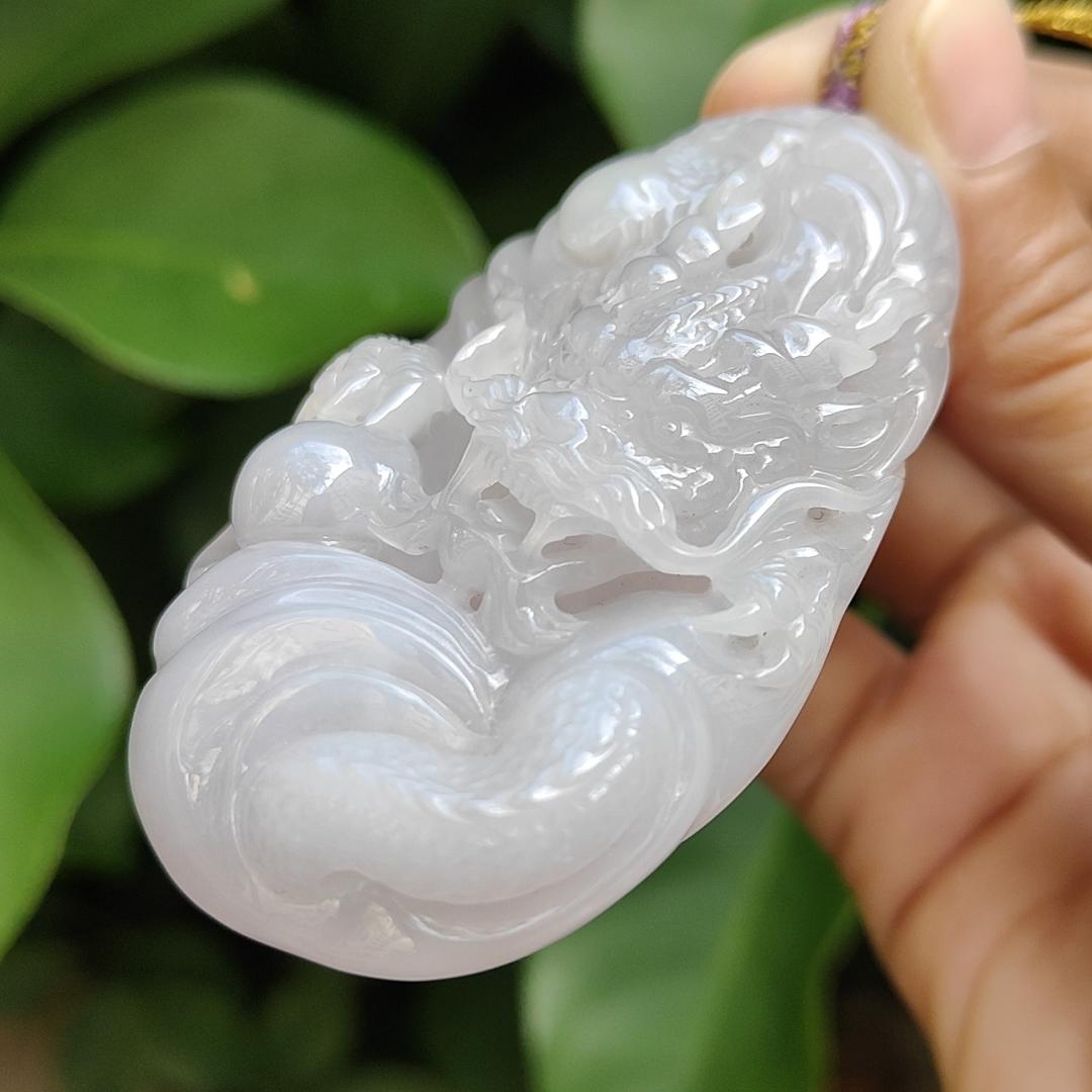 Crafted as Big Dragon Pendant on Natural Type A Jadeite Jade certificate weighs 72.71 grams, measurement 67.7 * 41 * 14.6 mm (pendant360) Yi Pin Qian Jadeites Jade Jewelry ~Your Precious Quintessential ~ Singapore
