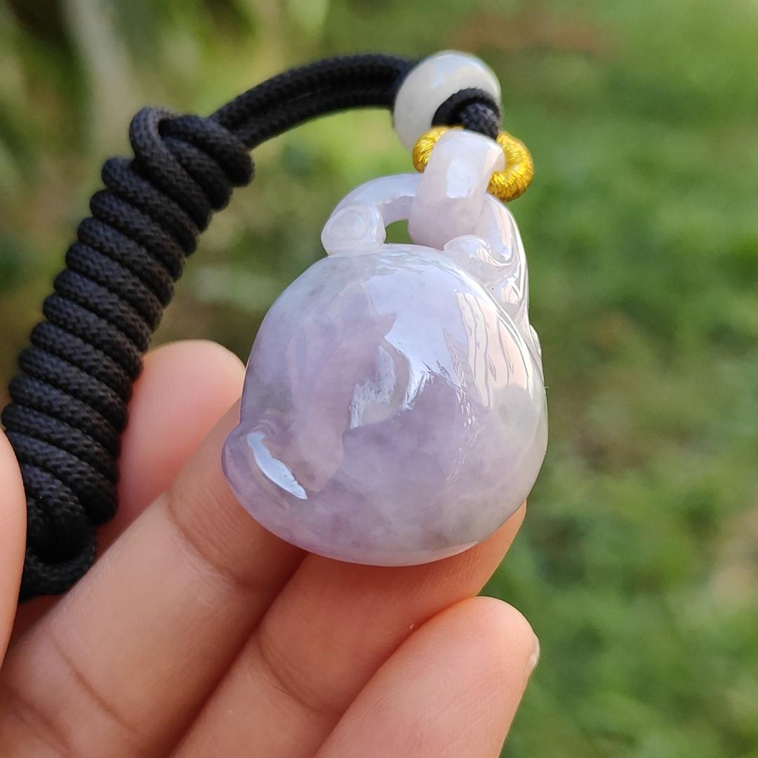 Rare Imperial Light Lavender Patches Natural Type A Jadeite Jade Pendant Necklace crafted as peach with certificate weigh 13.52 grams, 34 * 22.8 * 11.3 mm (pendant171) Yi Pin Qian