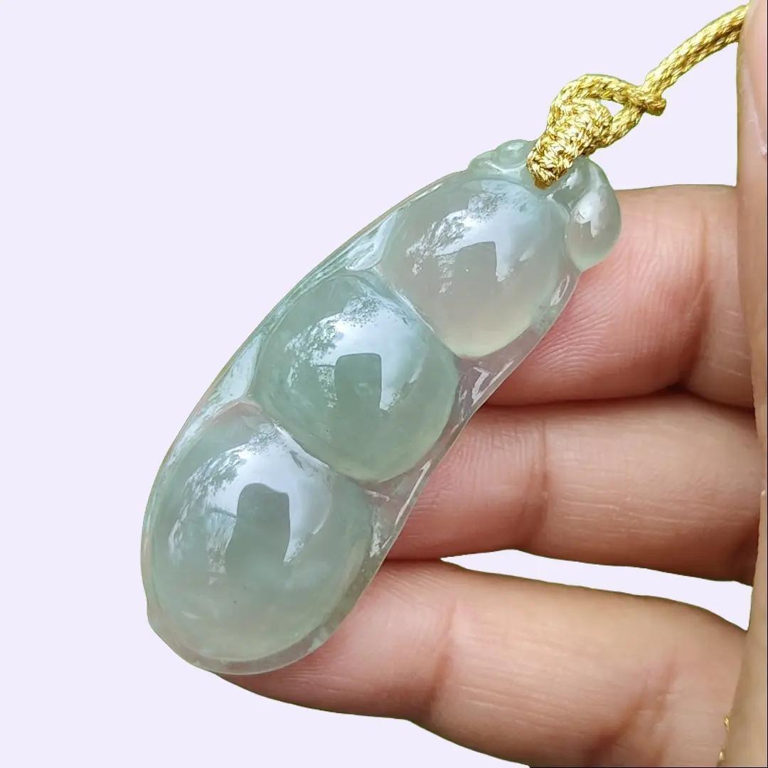 Crafted as Bean #6 Pendant on High Quality Natural Type A Jadeite Jade certificate weighs 8.5 grams, measurement 43.8 * 17 * 6.9 mm (pendant368)