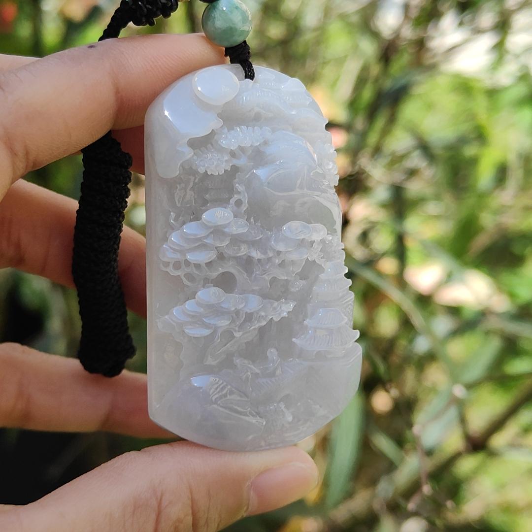 Light Lavender with red patches Natural Type A Jadeite Pendant Necklace crafted with fengshui scenery, certificate included weigh 44.44 grams, 60.8 * 36 * 9.8 mm (pendant104) Yi Pin Qian